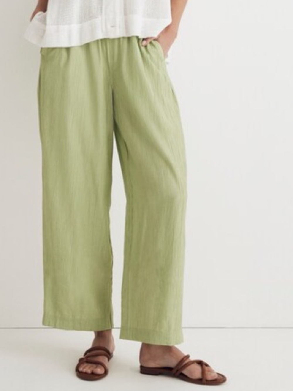 Madewell Crinkled Crepe Straight-Leg Pants Women’s Size S Pull On Lightweight